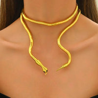 Flexible Gold Snake Choker Necklace & Wrap Bracelet - Statement Jewelry