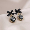 Black Bow Crystal Drop Earrings - Coquette Style Dangle Earrings