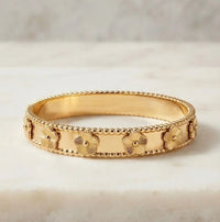 2-Piece Black Clover & Textured Bangle Stack | Anti-Tarnish Gold Plated