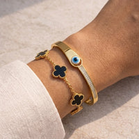 Black Clover & Evil Eye Gold Bracelet Stack (Anti-Tarnish)