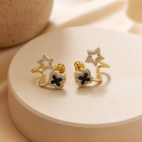 Black Clover & Star Crystal Earrings | High Qualityd  Fashion Jewelry