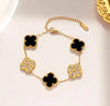 Black & Crystal Clover Anti-Tarnish Gold Plated Bracelet