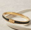 Black Crystal Statement Logo Cuff - Anti Tarnish Gold Plated Bracelet