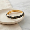 Black Enamel Gold Floral Bangle | Vintage Hinged Bracelet