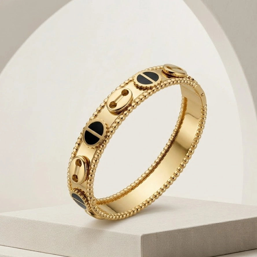Midnight Oval Motif Anti-Tarnish Bracelet - 18K Gold Plated Daily Wear Bangle