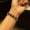 Black Floral Motif Gold Plated Bangle | Anti-Tarnish Minimalist Bracelet
