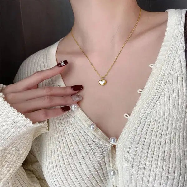 Korean Heart Pendant Necklace for Women | Anti-Tarnish Gold Plated Chain | Minimalist White Shell Charm