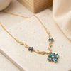 Blue Crystal Floral Vine Anti Tarnish Gold Plated Necklace-Tulip