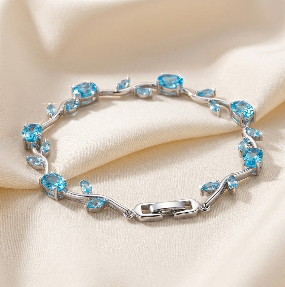 Blue Crystal Vine Anti-Tarnish Gold-Plated Bracelet for Women