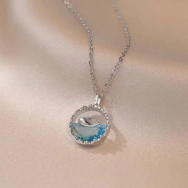Blue Crystal Whale Pendant Necklace - Silver Tone Korean Style Fashion Jewelry