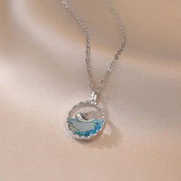 Blue Crystal Whale Pendant Necklace - Silver Tone Korean Style Fashion Jewelry
