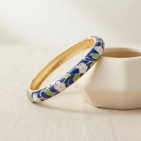 Floral Enamel Bangle Bracelet - Vintage Blue & Gold Design
