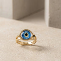 Blue Evil Eye Fashion Ring - Elegant Gold-Finish Statement Ring