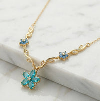 Blue Floral Anti Tarnish Gold Plated Necklace-Tulip