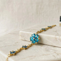 Blue Floral Vine Anti-Tarnish Gold Plated Bracelet for Women