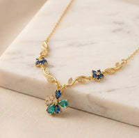 Blue Floral Butterfly Vine Necklace | Anti-Tarnish Gold Plated-Tulip