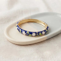 Floral Enamel Bangle Bracelet - Vintage Blue & Gold Design