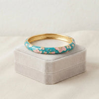 Floral Enamel Gold Plated Bangle - Blue & Pink Cherry Blossom Bracelet