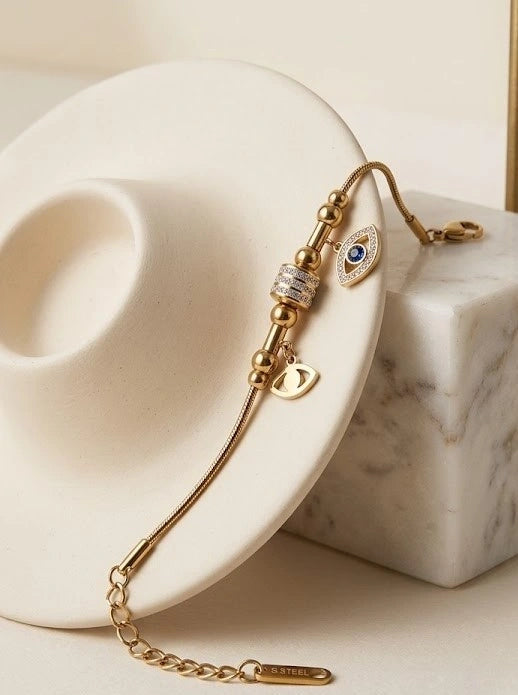 Evil Eye Charm Anti Tarnish Gold Plated Bracelet