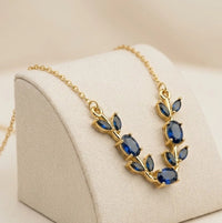 Tulip Elegant Blue Stone Floral Vine Necklace | Anti Tarnish Fashion Jewelry