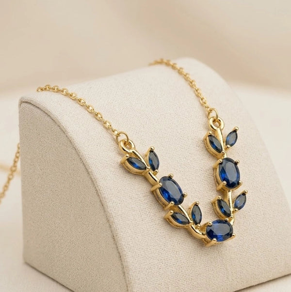 Tulip Elegant Blue Stone Floral Vine Necklace | Anti Tarnish Fashion Jewelry