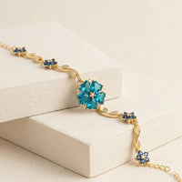 Blue Floral Vine Anti-Tarnish Gold Plated Bracelet for Women