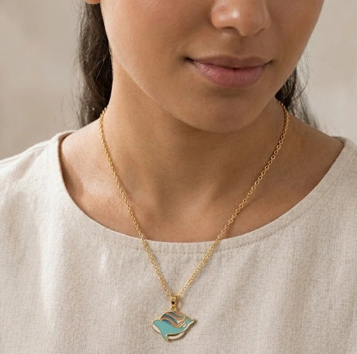 Blue Whale Enamel Pendant Necklace - Anti-Tarnish Fashion Jewelry