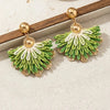 Boho Green Fringe Fan Statement Earrings - Tropical Tassel Drops