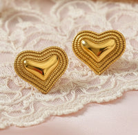 Chunky Gold Heart Stud Earrings | Vintage Statement Fashion Jewelry