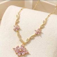 Pink Floral Vine Necklace | Anti-Tarnish Gold Plated Dainty Jewelry