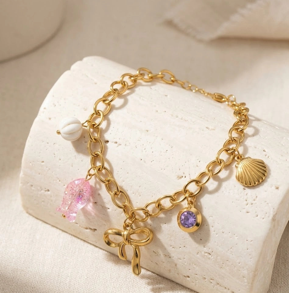 Aesthetic Multi-Charm Link Bracelet - Anti Tarnish Finish