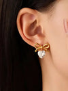 Bow and Heart Drop Earrings - Anti Tarnish Gold Plated