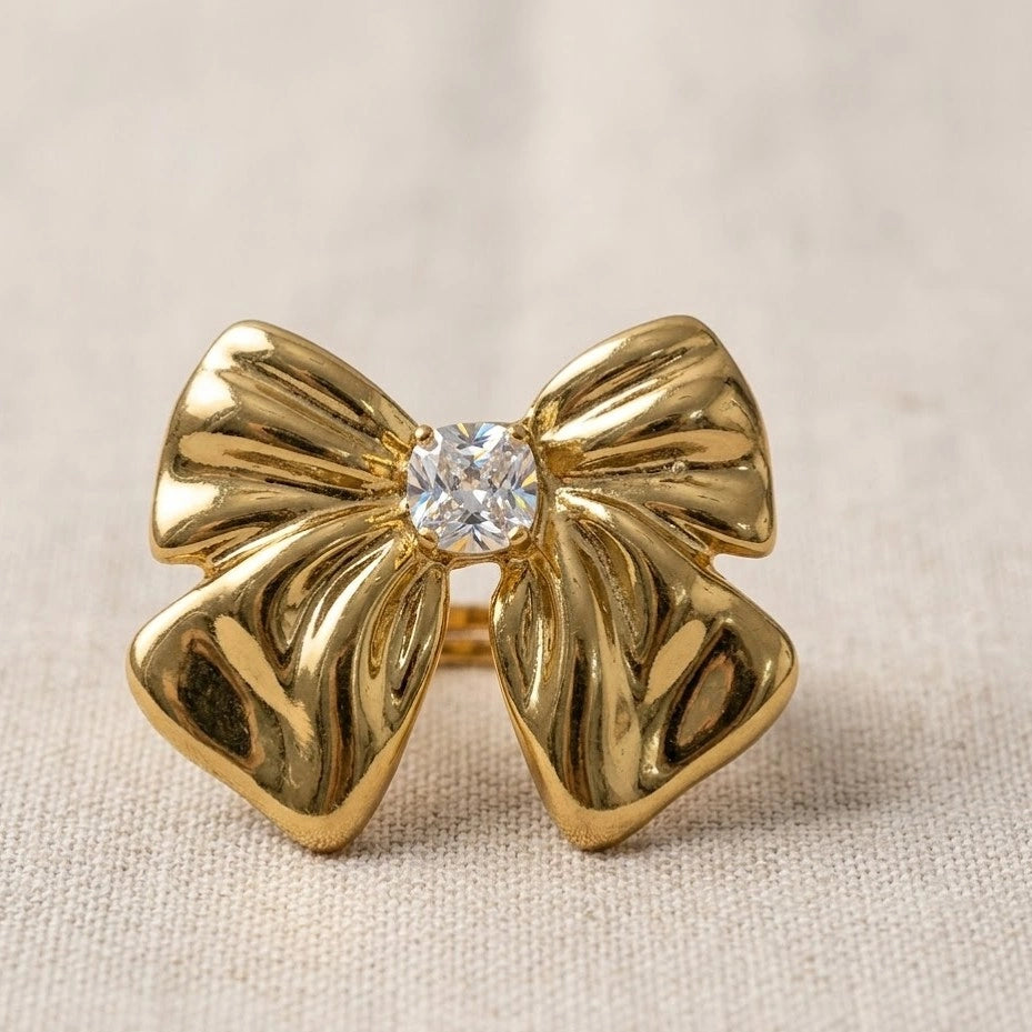 Bow Tie Statement Ring with CZ Stone - Anti Tarnish