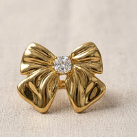 Bow Tie Statement Ring with CZ Stone - Anti Tarnish