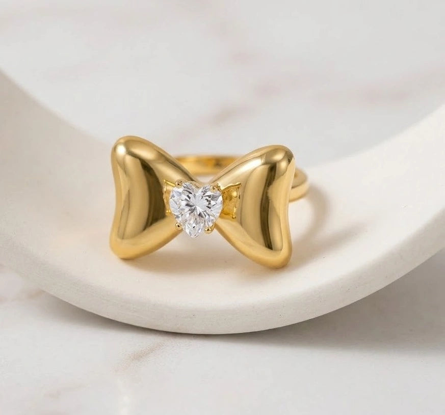 Bowknot Heart Crystal Ring - Anti Tarnish Fashion Jewelry