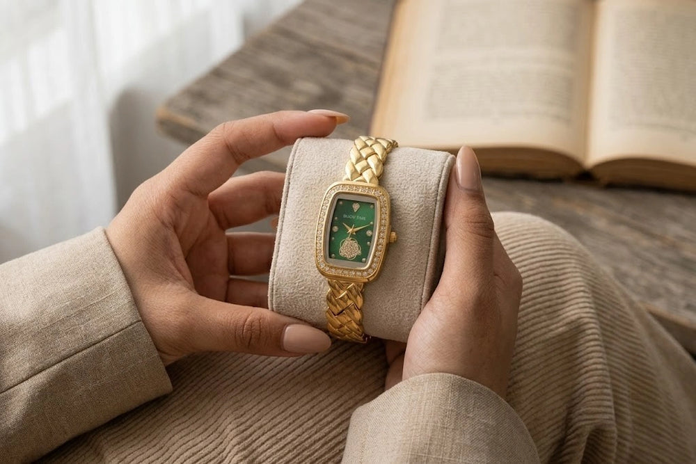 The Emerald Elegance Vintage Watch | Gold Plated & Anti-Tarnish