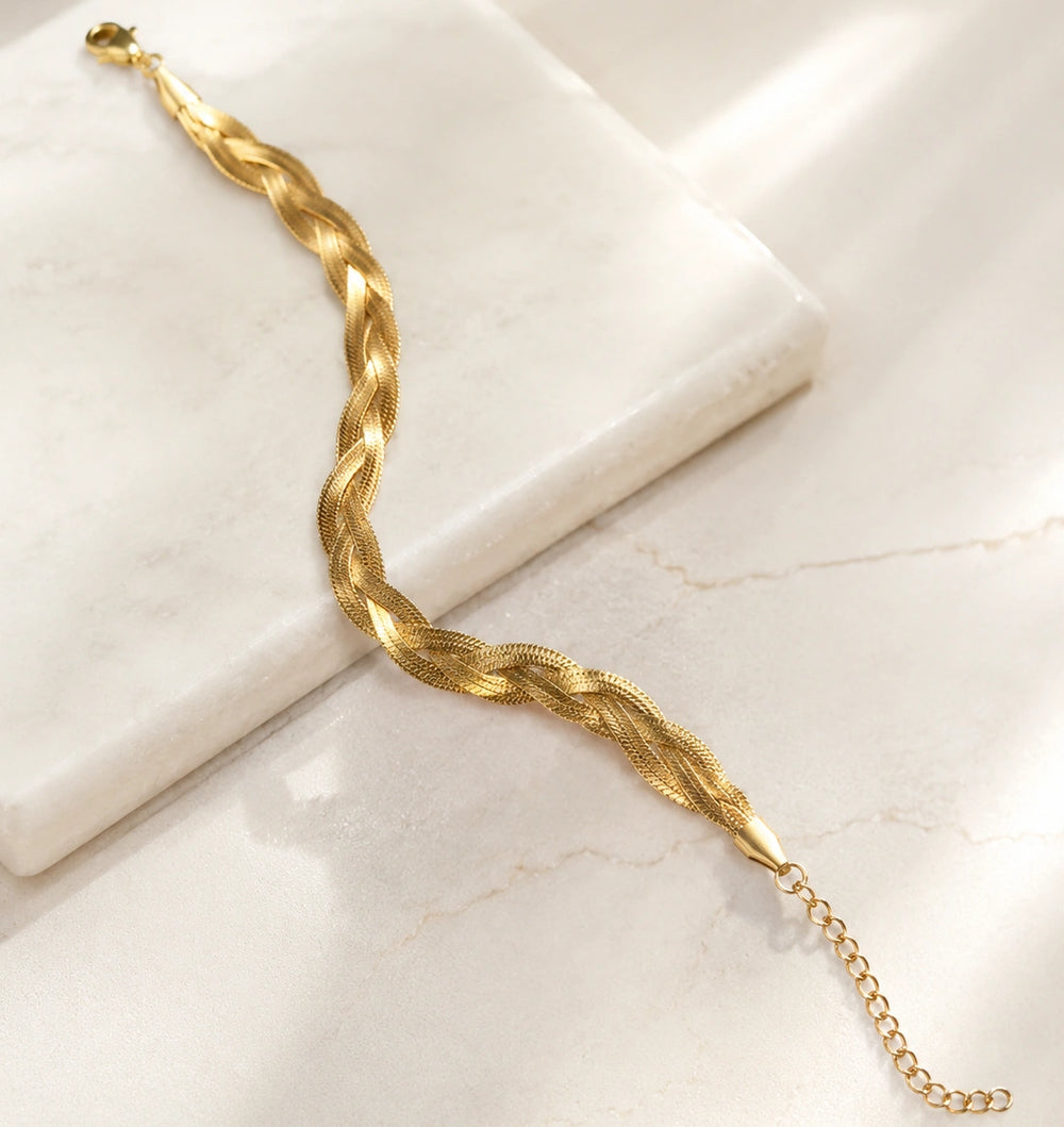 Braided Twisted Chain Bracelet - Anti Tarnish Gold Plated