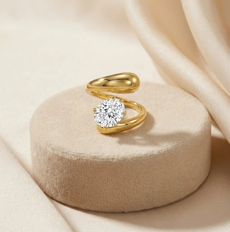 Chunky Solitaire Bypass Ring - Anti Tarnish Fashion Jewelry