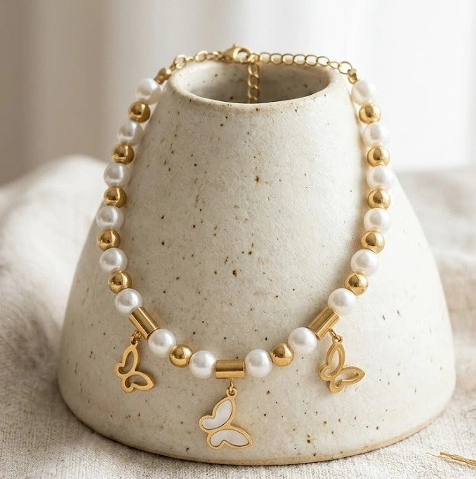 Butterfly Pearl Charm Bracelet | Anti-Tarnish Fashion Jewelry