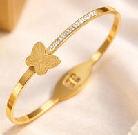 Korean Style Butterfly Crystal Anti-Tarnish Gold Plated Bracelet