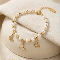 Butterfly Pearl Charm Bracelet | Anti-Tarnish Fashion Jewelry