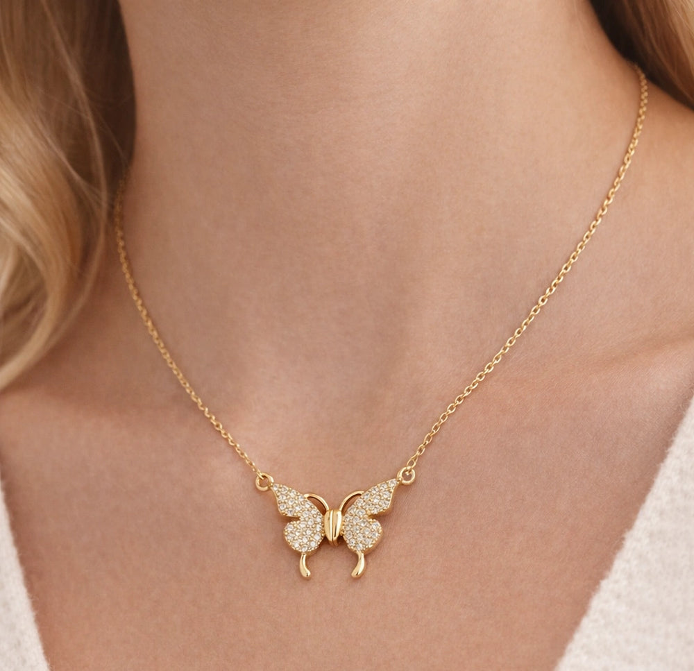 Sparkling Butterfly Necklace - Anti-Tarnish Gold Plated for Women
