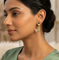 Butterfly Rhinestone Long Dangle Earrings - Anti Tarnish Gold Plated