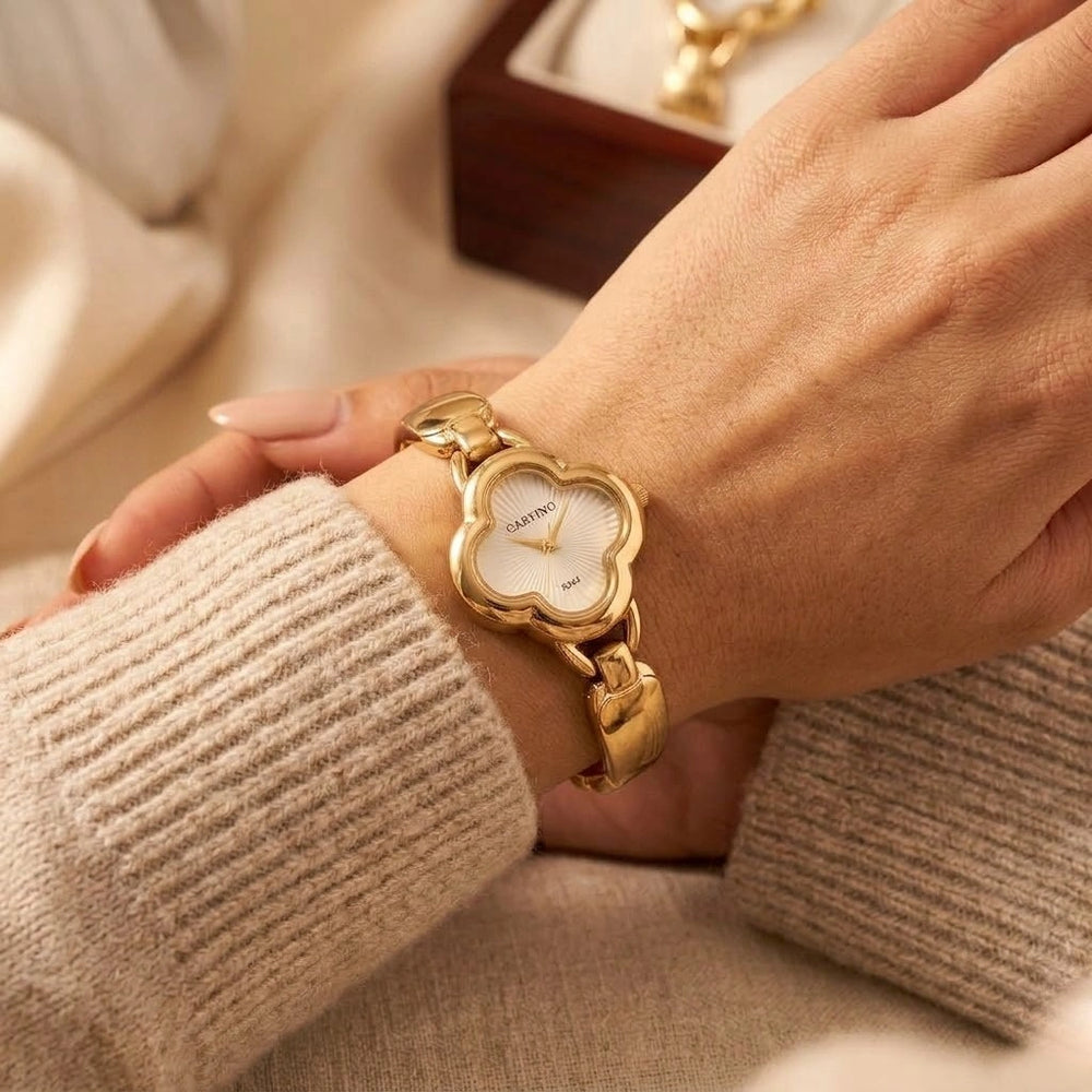 Vintage Clover Dial Anti-Tarnish Gold Plated Watch for Women