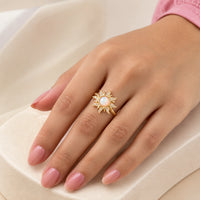Opal Sunburst Adjustable Ring - Anti-Tarnish Gold Plated Celestial Jewelry