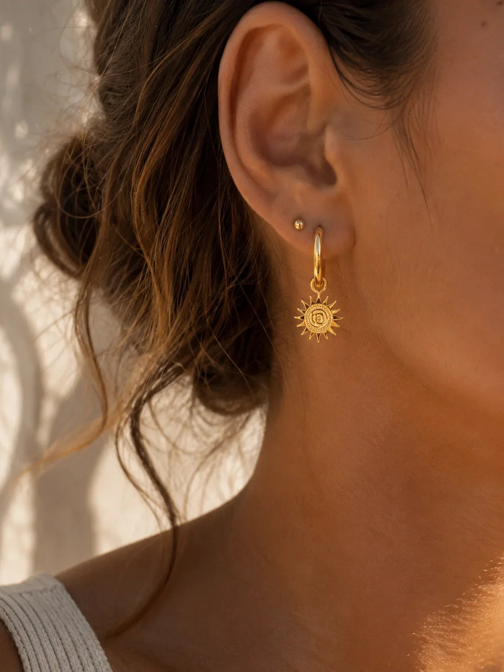 Sun & Moon Asymmetrical Charm Hoops - Anti-Tarnish Gold Plated Earrings