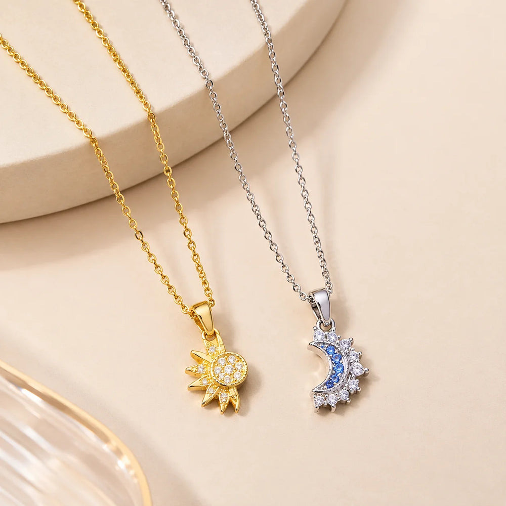 Sun and Moon Interlocking Pendant Necklace - Anti Tarnish Gold Plated