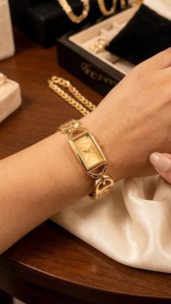 The "It Girl" Rectangular Dial Anti-Tarnish Gold Plated Watch