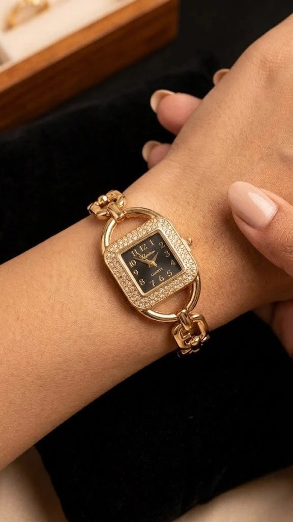 Vintage Square Dial Anti-Tarnish Gold Plated Watch for Women