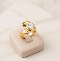 Organic Shape Solitaire Statement Ring - Anti Tarnish